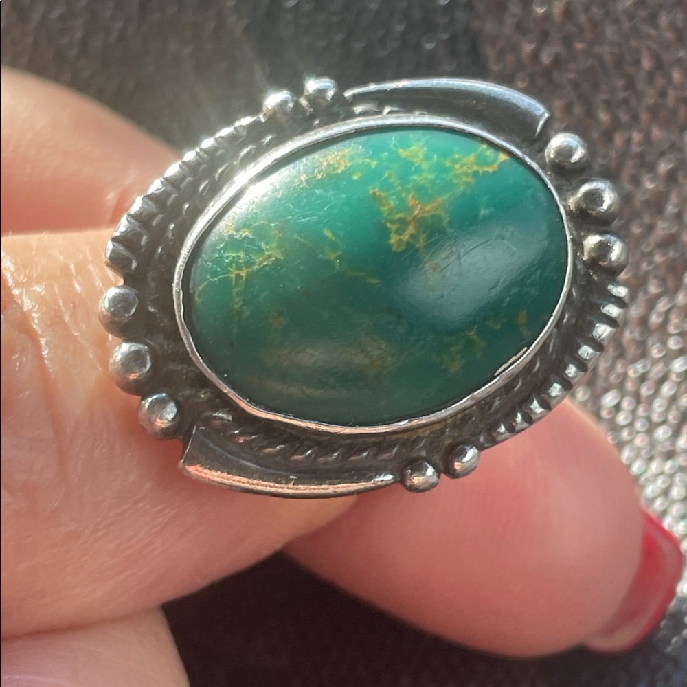 Navajo Silver and Green Turquoise Stone Ring